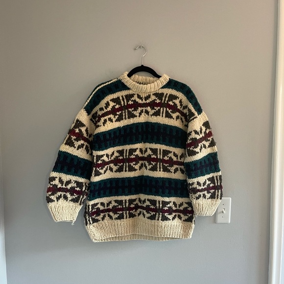 Vintage men's hand knit multicoloured chunky pure wool Nordic Scandi fair one sz - Picture 1 of 7